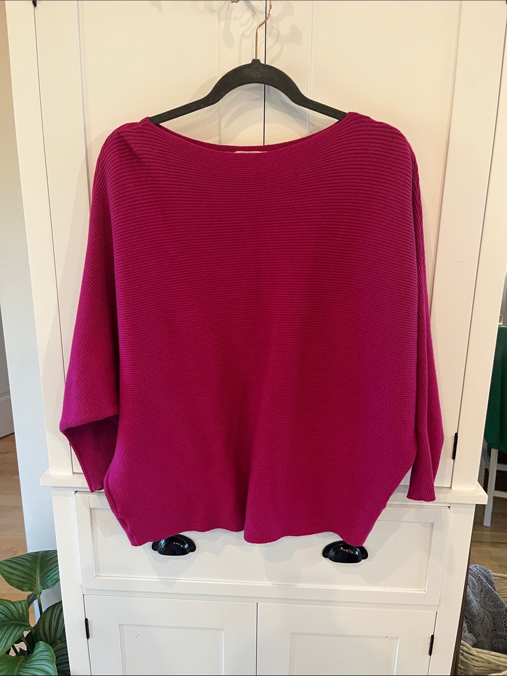 Philosophy Off-the-Shoulder Ribbed Sweater in Magenta
